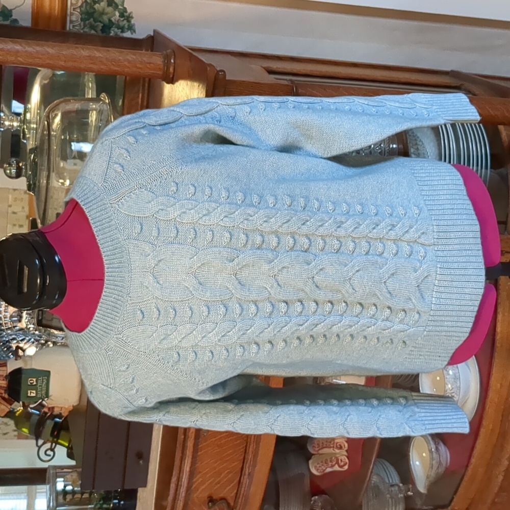 Loft Cable and Popcorn Stitch Raglan Sleeve Crewneck Teal Sweater SP